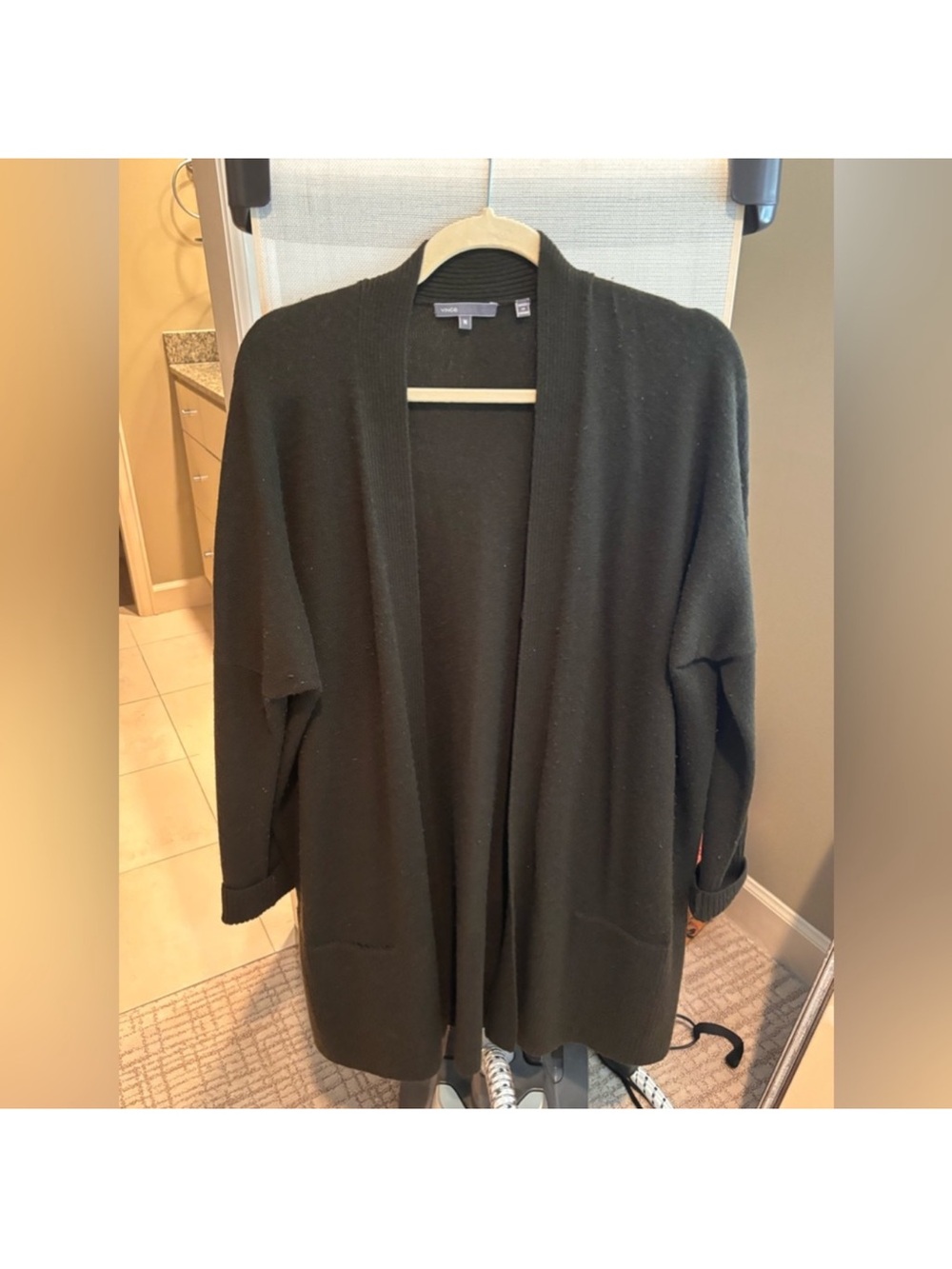 Vince Brown Long Open-Front Cardigan with Pockets